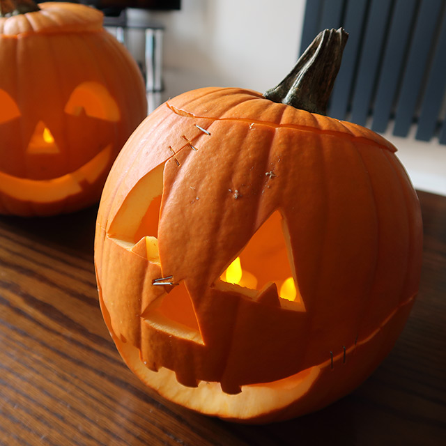 A repaired Jack-o'-lantern